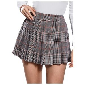 NWT MakeMeChic Apricot Plaid Pleated Mini Skort Drop Waist A-Line‎ - Small
